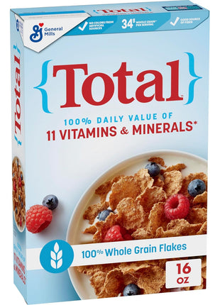 Total Breakfast Cereal, 100% Daily Value of 11 Vitamins and Minerals, Whole Grain Cereal, 16 oz