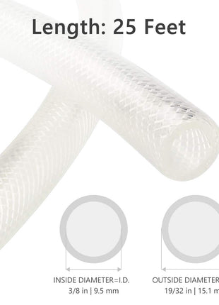 3/8 inch ID x 25 Ft High Pressure Braided Clear PVC Vinyl Tubing Flexible Vinyl Tube, Heavy Duty Reinforced Hose Tubing, BPA Free and Non Toxic