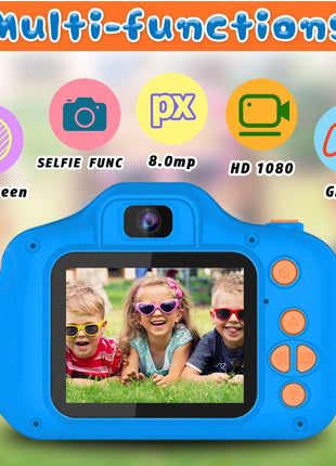 Seckton Upgrade Kids Selfie Camera, Christmas Birthday Gifts for Boys Age 3-9, HD Digital Video Cameras for Toddler, Portable Toy for 3 4 5 6 7 8 Year Old Boy with SD Card-Navy Blue