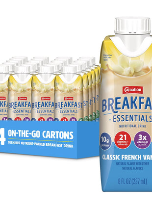 Carnation Breakfast Essentials Ready-to-Drink, Classic French Vanilla, 8 FL OZ Carton (Pack of 24)