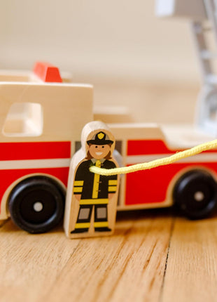 Melissa & Doug Wooden Fire Truck with 3 Firefighter Play Figures