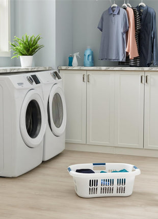 Rubbermaid Large Hip Hugger Laundry Basket/Hamper, 1.5 Bushel, White, Stackable Storage Bin/Organizer for Bathroom/Bedroom/Dorm/Home