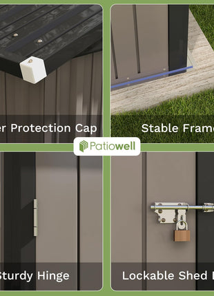 Patiowell 8x6 FT Outdoor Storage Shed, Metal Tool shed & Outdoor Storage with Lockable Doors & Air Vents, for Backyard Garden Patio, Brown