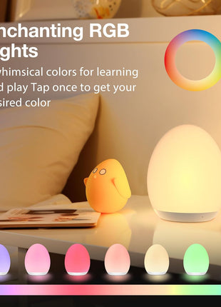 Night Light for Kids, Baby Night Light with 7 Colors Changing Mode & Stepless Dimming, Nursery Night Light BPA Free,Rechargeable Egg Night Light for Breastfeeding 1h Timer & Touch Control