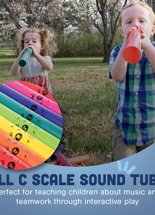 Constructive Playthings Boomwhackers Music Sensory Sound Tubes, Set of 8 | C to C Scale Musical Sound Tube, Classroom Instruments for Kids, Diatonic Set of 8