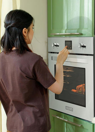 Empava Single Gas Wall Oven with 5 Cooking Funcitons, 24 inch Built-in Wall Convection Natural Gas Oven with Mechanical Control Knobs, Digital Display Panel, Stainless Steel