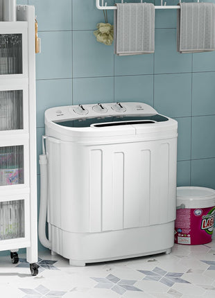 SUPER DEAL Compact Mini Twin Tub Washing Machine 13lbs Capacity Portable Washer Wash and Spin Cycle Combo, Built-in Gravity Drain for Camping, Apartments, Dorms, College, RV's and Small Spaces