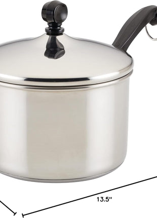 Farberware Classic Series Stainless Steel Sauce Pan with Lid, 3-Quart, Stainless Steel Pans, Induction Cookware
