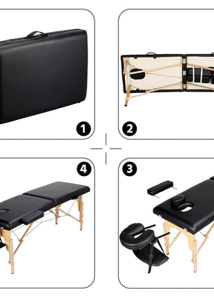 Yaheetech Massage Table Portable Lash Beds Spa Bed Massage Couch Foldable Spa Tables Adjustable 2 Fold with Non-Woven Bag 24 inch, Black
