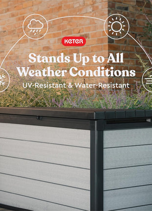 Keter Denali 200 Gallon Resin Large Deck Box with Double Wall 20mm Panels - Paintable and Drillable-Organization and Storage for Patio Furniture and Outdoor Items, Grey & Black