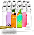 Nevlers 8.5 Oz Swing Top Glass Bottles with Airtight Lid 12 Pack | Square Flip Top Glass Bottle Set with Foldable Funnel, Cleaning Brush & Gold Marker | 250 mL Clear Syrup Container & Sauce Bottles