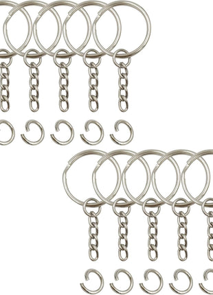 Key Ring with Chain and Open Jump Rings 1 inch, 50 Pack