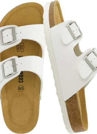 CUSHIONAIRE Lane Cork Footbed Womens Sandals Comfortable Double Buckle Slip On Sandals for Women with Arch Support and Classic Two Strap Design