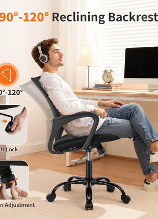 BestOffice | Ergonomic Office Chair | Black | Pack of 1 | Mesh Desk Chair | with Lumbar Support & Adjustable Height | Breathable Mid-Back Design & High Density Sponge | For Home, Office