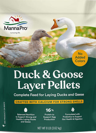Manna Pro Duck & Goose Layer Pellets, High Protein for Increased Egg Production, Formulated with Probiotics to Supports Gut Health & Digestion, 8 lbs