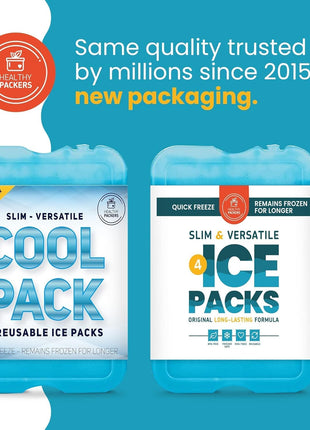 Healthy Packers Ice Packs for Lunch Boxes & Coolers - Freezer Packs - Original Cool Pack | Cooler Accessories for Beach, Camping & Fishing | Slim & Long-Lasting Reusable Ice Pack for Cooler