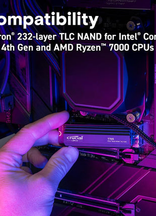 Crucial T705 PCIe Gen5 NVMe 2TB SSD with Heatsink, Up to 14,500MB/s, TLC NAND, Laptop & Desktop (PC) Compatible, for Creatives and Hardcore Gamers, Solid State Drive, 1Mo Adobe CC – CT2000T705SSD5