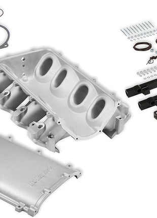 Holley Intake Manifold, LS3 Ultra Low-Ram, 105 mm Throttle Body Flange, Tunnel Ram, Front Entry, Single Injector, Rectangle Port, Aluminum, Natural, LS3, GM LS-Series, Kit