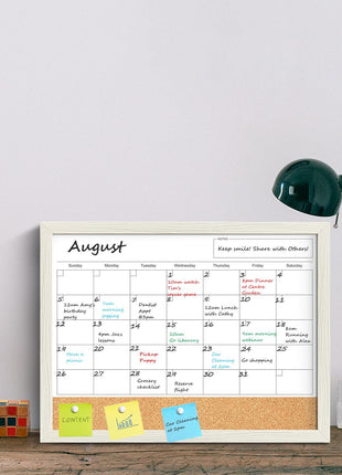 Calendar Whiteboard for Wall, TANKEE 17x13 Inches Whiteboard Calendar Cork Board Combo, Small Magnetic White Board with Wood Framed, Hanging Dry Erase Board for Kitchen Home Office School Planner