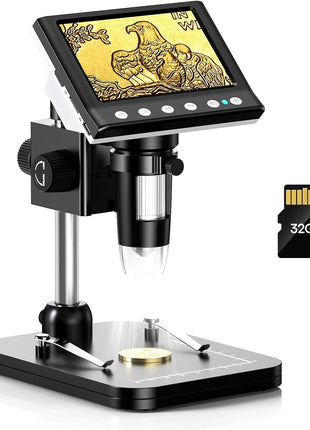 Hayve 4.3'' IPS Coin Microscope, 1000X Magnification Digital Microscope for Adults,Coin Collection Supplies with 8 Adjustable LEDs,Windows Compatible,32GB TF Card