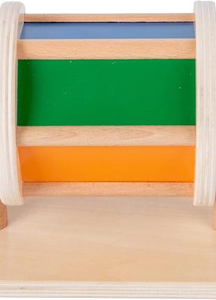 Adena Montessori Medium Spinning Drum, 6-12m | 6 color panels incl. mirror, rattles when spun. Wooden bars for easy grip. Boosts tummy time, motor & tracking. Gift.