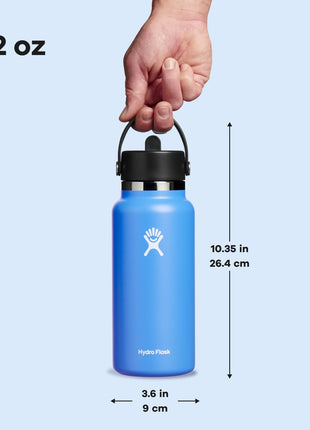 Hydro Flask Water Bottle   Insulated Stainless Steel   Wide Straw Lid, Non Spill, Leakproof in 32 Oz Cascade Blue