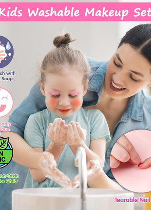 Topsolid Kids Makeup Kit With Mirror - Real Washable Makeup Set for Girls 5-8, Princess Toys Cosmetic Set, Christmas & Birthday Gifts for 3-8 Year Old Girls