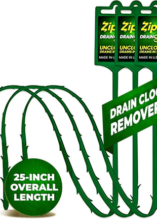 The original Zip-It Hair Clog Remover 25-inch Overall Length Drain Snake Cleaner (3-Pack), Unclog Your Sink, Shower, & Tub Drain In Seconds – Non-toxic, Made in the USA