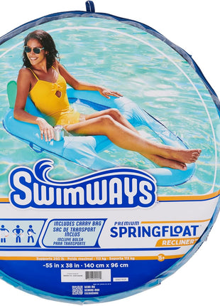SwimWays Spring Float Premium Recliner Pool Lounger, Inflatable Pool Floats Adult with Fast Inflation for Ages 15 & Up, Sky Blue