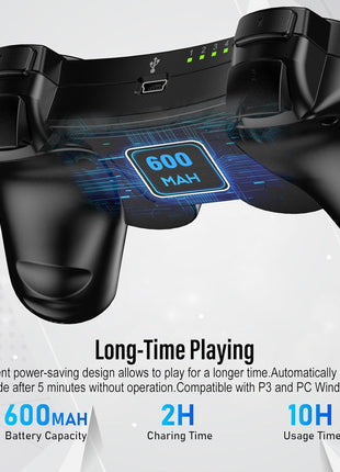 Diswoe Controllers for PS-3, Wireless PS-3 Controller 2 Pack, Bluetooth Gamepad Joystick, Double Vibrating Controller for Play_station 3 with 2 USB Charging Cables Thump Grips, Black