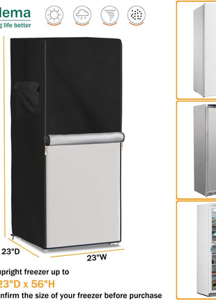 Outdoor Waterproof Refrigerator Covers for Outside Fridge,23"Wx23"Dx56"H | Heavy Duty 600D,Waterproof,Front Can Be Rolled-Up with Zippers For Patio Upright Freezer,Stand Up Fridge,Refrigerator,Black