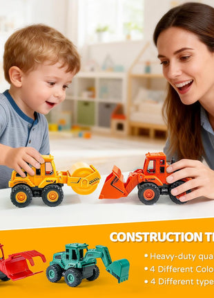 Beestech Construction Toys for 3 Years Old Boys Girls Kids, Friction Powered Construction Truck Toys Vehicles Sand Toys Trucks Excavator, Bulldozer, Road Roller (Colorful 4 Pack)