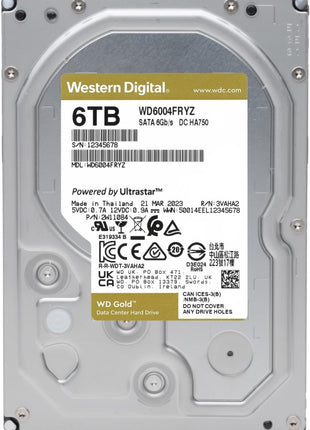 Western Digital 6TB WD Gold Enterprise Class Internal Hard Drive - 7200 RPM Class, SATA 6 Gb/s, 256 MB Cache, 3.5 inch - WD6004FRYZ