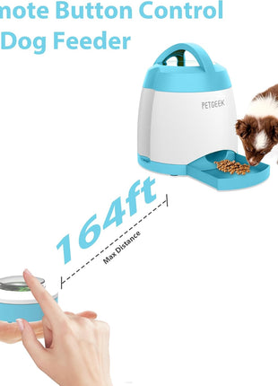 PETGEEK Automatic Dog Feeder/Treat Dispenser with Rechargeable Button Remote Control, Interactive Dog Food Puzzle & Stimulation Toys, 400ml Capacity Pet Dispensing Toy for Indoor/Outdoor Play