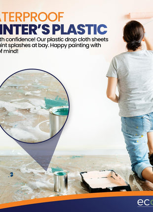 6 Pack 12 x 9 ft Extra Large Plastic Drop Cloth for Painting | Light & Durable Tarp Cover for Furniture Plastic Clear Tarp Waterproof - Paint Floor Covering - Painters Drop Cloth Sheeting