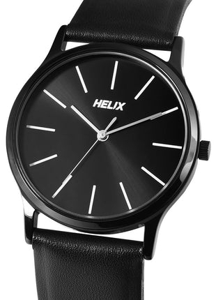Helix by Timex Analog Watch for Man with Black Round Dial & Black Leather Strap Band Water Resistant Men's Wrist Watches - TW054HG04