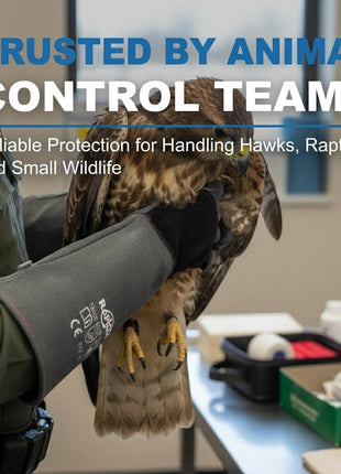 RAPICCA Animal Handling Gloves Bite Proof Double Leather Reinforced Padding Dog,Cat Scratch,Bird Handling Falconry Gloves Grabbing Reptile Squirrel Snake Bite 16in Grey-Black