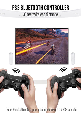 Diswoe Controllers for PS-3, Wireless PS-3 Controller 2 Pack, Bluetooth Gamepad Joystick, Double Vibrating Controller for Play_station 3 with 2 USB Charging Cables Thump Grips, Black