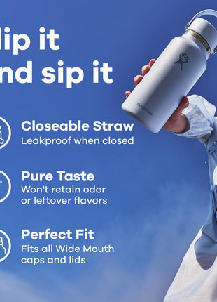 Hydro Flask Water Bottle   Insulated Stainless Steel   Wide Straw Lid, Non Spill, Leakproof in 32 Oz Cascade Blue