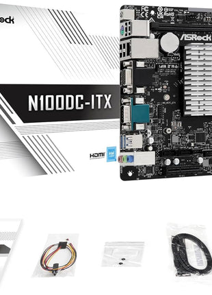 ASRock N100DC-ITX Mini-ITX Motherboard - Intel N100 Quad-Core (3.4GHz), DDR4, HDMI/D-Sub, Dual M.2 (NVMe/WiFi), SATA3, USB 3.2, Gigabit LAN, 19V DC Power