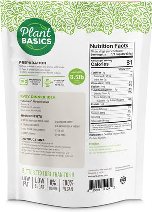 Plant Basics - Hearty Plant Protein - Unflavored Chunks, 1 lb, Non-GMO, Gluten Free, Low Fat, Low Sodium, Vegan, Meat Substitute
