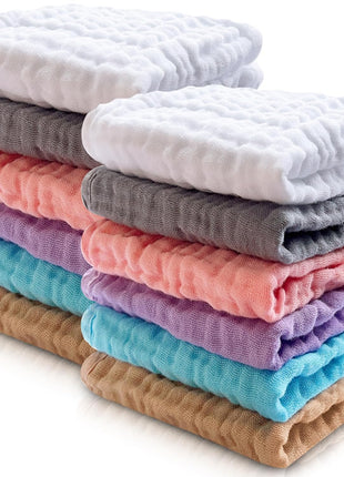 Cute Castle 12 Pack Muslin Burp Cloths for Baby - Ultra-Soft 100% Cotton Baby Washcloths - Large 20'' by 10'' Super Absorbent Milk Spit Up Rags - Burpy Cloths for Unisex, Boy, Girl - White