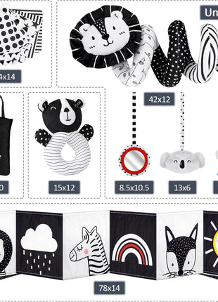 Joyreal High Contrast Baby Toys for Newborn, Black and White Baby Sensory Toys with Car Seat Toys,Infant Toys with Black White Cards Book, Montessori Toys for Baby Gifts