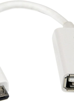 StarTech 5in Micro-USB to USB-A OTG Host Adapter M/F White (UUSBOTGW) | Micro-USB Male to USB-A Female, On-The-Go host adapter, Cable, Braided shielding, All-white construction, PVC