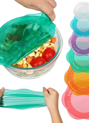 Silicone Stretch Lids for Food Storage in Fridge, Reusable Elastic Bowl Covers for Cup, Cans, Jars, Round & Rectangle Container, Food Grade Silicone Microwave Food Cover, Heat-Resistant, 6PCS
