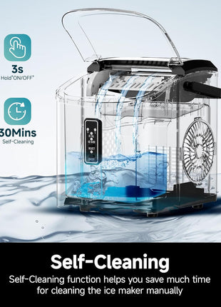 EUHOMY Ice Maker Countertop, 9 Cubes Ready in 6 Mins, 26lbs/24H, Self-Cleaning, Portable Ice Maker Machine with Carry Handle, Basket and Scoop, 2 Sizes of Bullet Ice for Home, Kitchen, Office