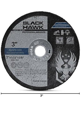 Metal and Stainless Steel Cut Off Wheels for Die Grinders, 3" x 1/32" x 3/8" - 25 Pack