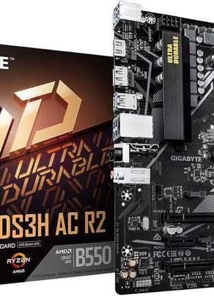 GIGABYTE B550M DS3H AC R2 AMD AM4 Motherboard, Micro-ATX, DDR4, Dual M.2, SATA 6Gb/s, WIFI5, Realtek GbE LAN, PCIe 4.0