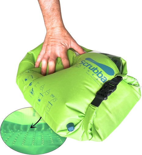 Scrubba Wash Bag Patented Washboard-in-a-BagTM 5 oz Travel Clothes Washer | Pack Light, Wash Anywhere Fast, Internal Washboard, Machine-Quality Wash, Portable, No Electricity, Camping, RV, Cruises