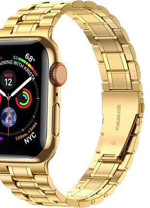 MioHHR Solid Stainless Steel Band Compatible with Apple Watch 38mm(Series 3/2/1) 40mm(Series SE/6/5/4) 41mm(Series 9/8/7) Metal Strap with Soft TPU Case for iWatch Bands for Women and Men, Gold